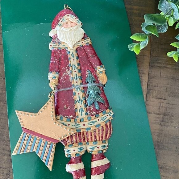 Kurt Adler Ornament Santa World Vintage Plastic Flat Santa With Star - Picture 1 of 4